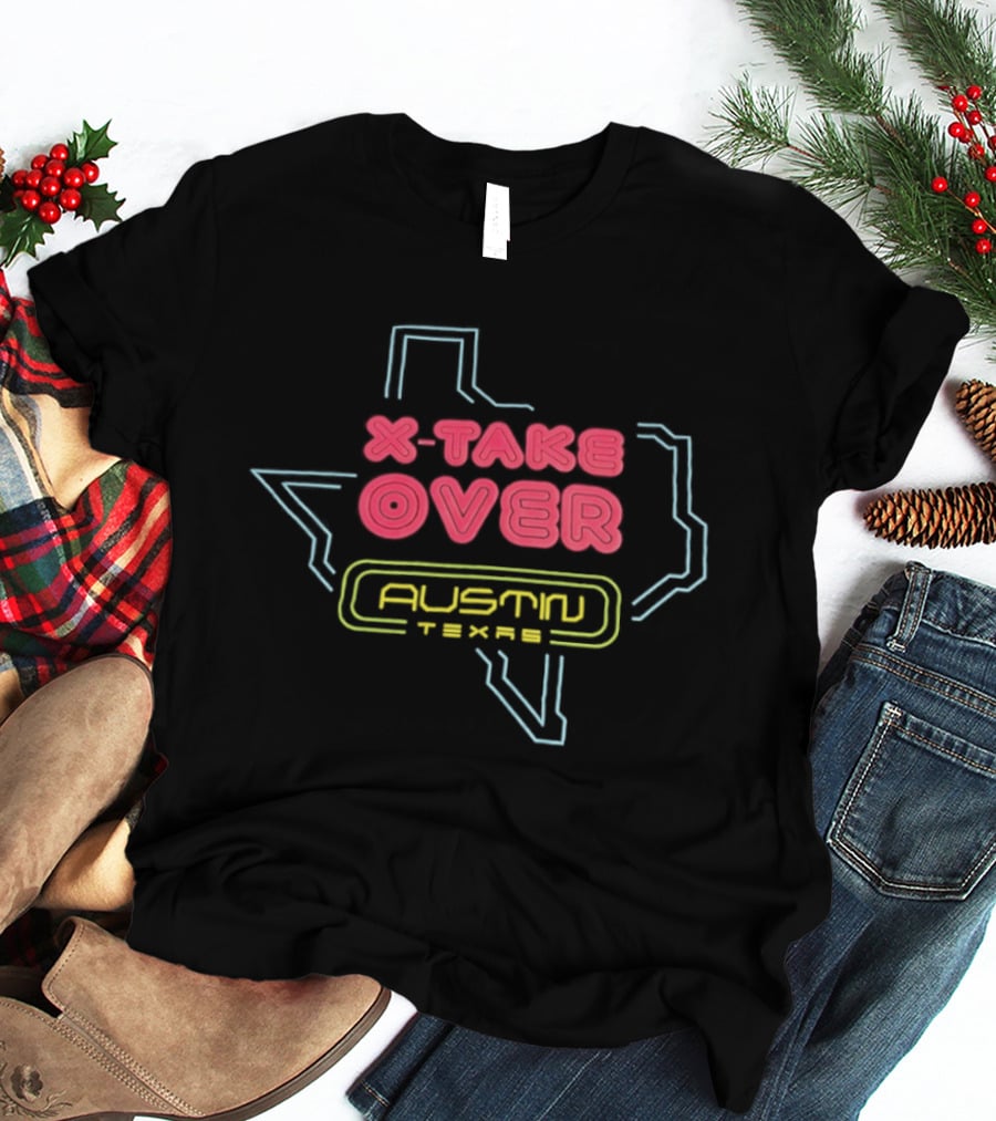 X Take Over Austin Texas Cybertruck Tesla Neon Map T-Shirt