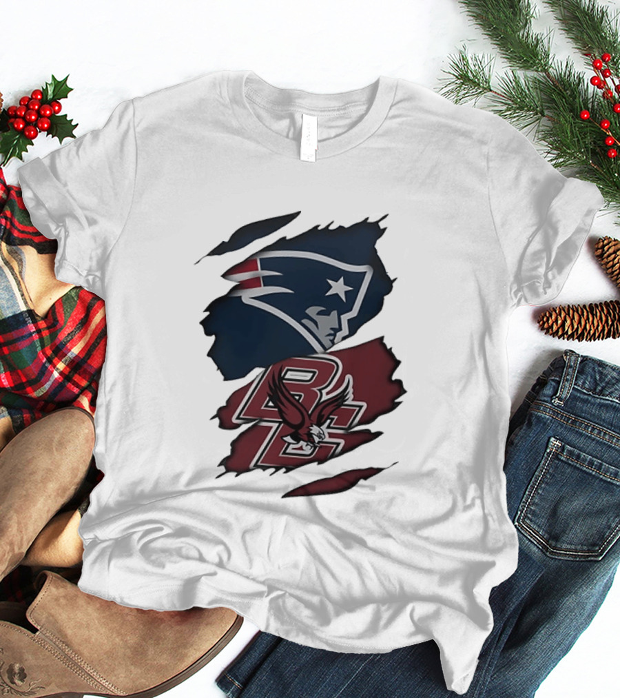 New England Patriots Boston College Eagles Ripped Collaboration T-Shirt