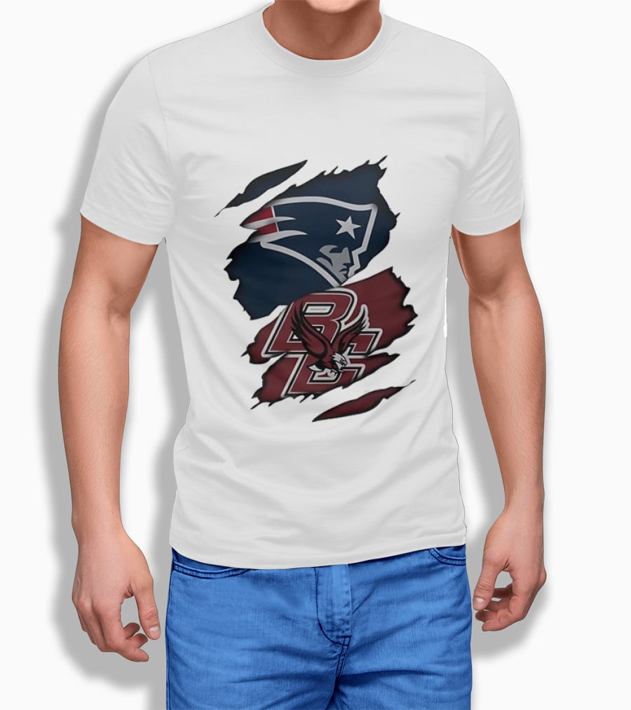 New England Patriots Boston College Eagles Ripped Collaboration T-Shirt
