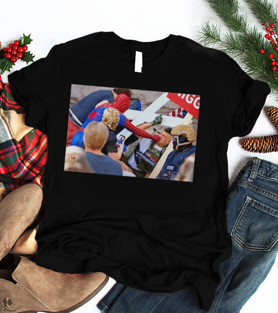 Spider Man Confrontation With Agent Superhero T-Shirt