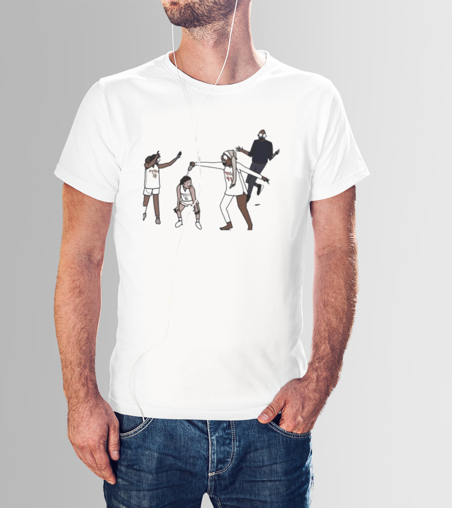 Washington Mystics Locker Room Champion Celebration Scene Animated Players T-Shirt