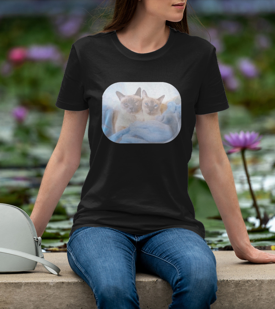 Siamese Cats Snuggling In Blue Blanket T-Shirt