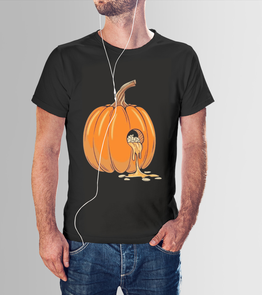 Gourdy Hole Halloween Pumpkin With Seeds Streaming Out T-Shirt