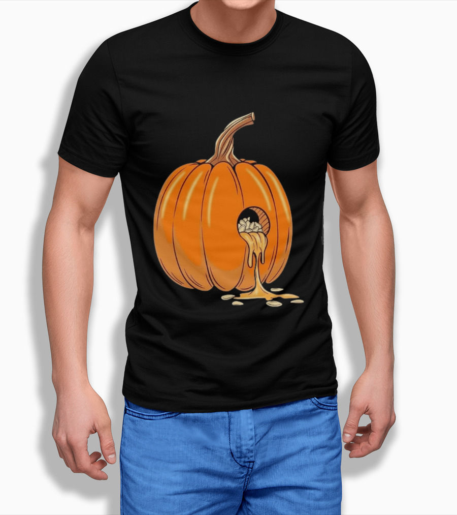 Gourdy Hole Halloween Pumpkin With Seeds Streaming Out T-Shirt