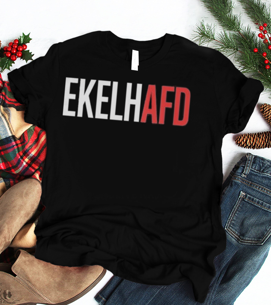 EKELHAFD Anti Far Right Statement Text Red White Contrast T-Shirt