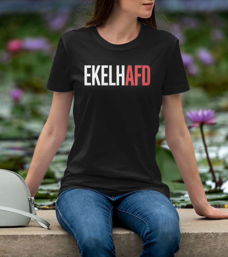 EKELHAFD Anti Far Right Statement Text Red White Contrast T-Shirt
