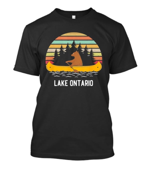 Lake Ontario Bear Canoeing Retro Vintage Sunset T-Shirt
