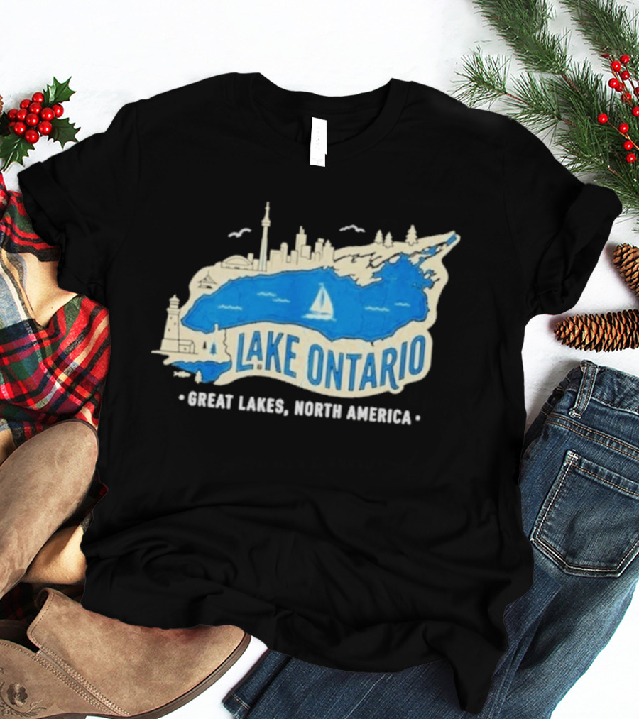 Lake Ontario Skyline Map Great Lakes North America T-Shirt
