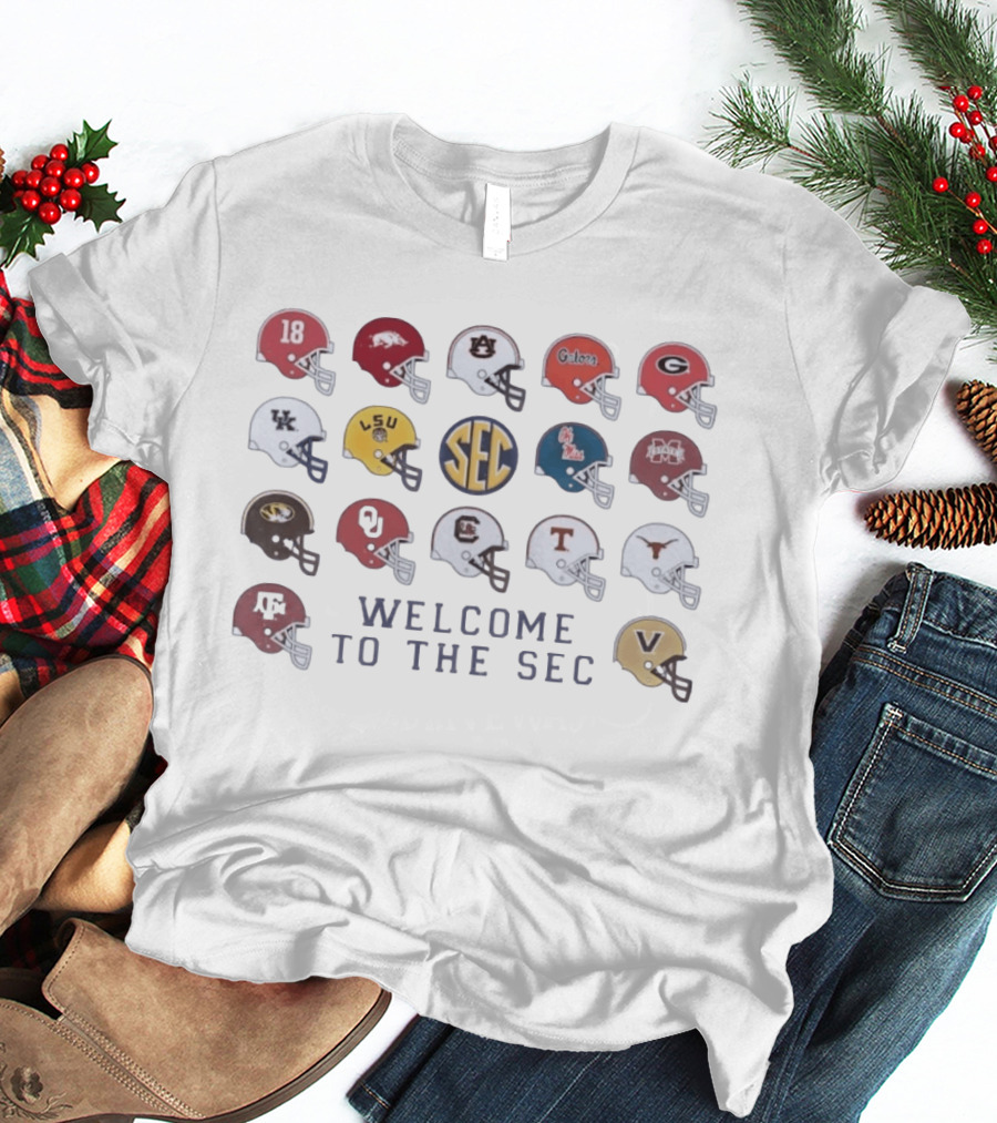 Welcome To The SEC Football Helmets Featuring NCAA Teams And Iconic SEC T-Shirt