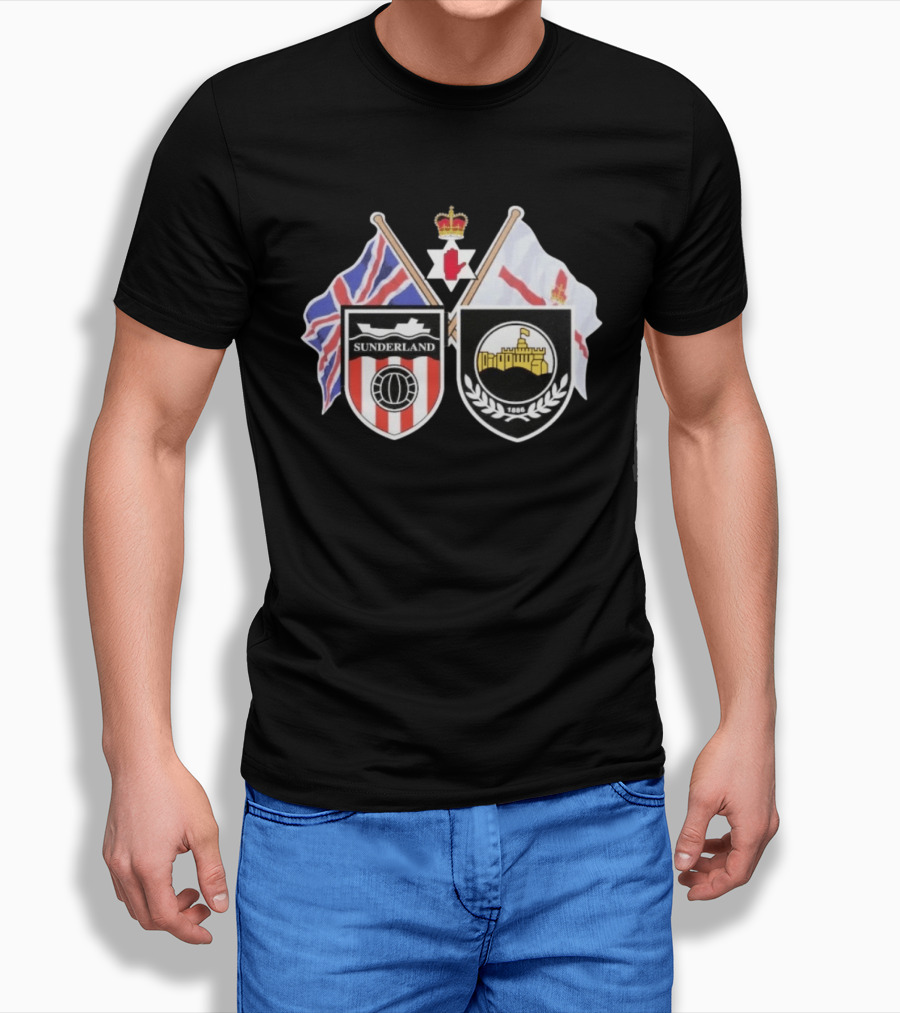 Sunderland And Linfield FC Crests Union Jack Northern Ireland Flags T-Shirt