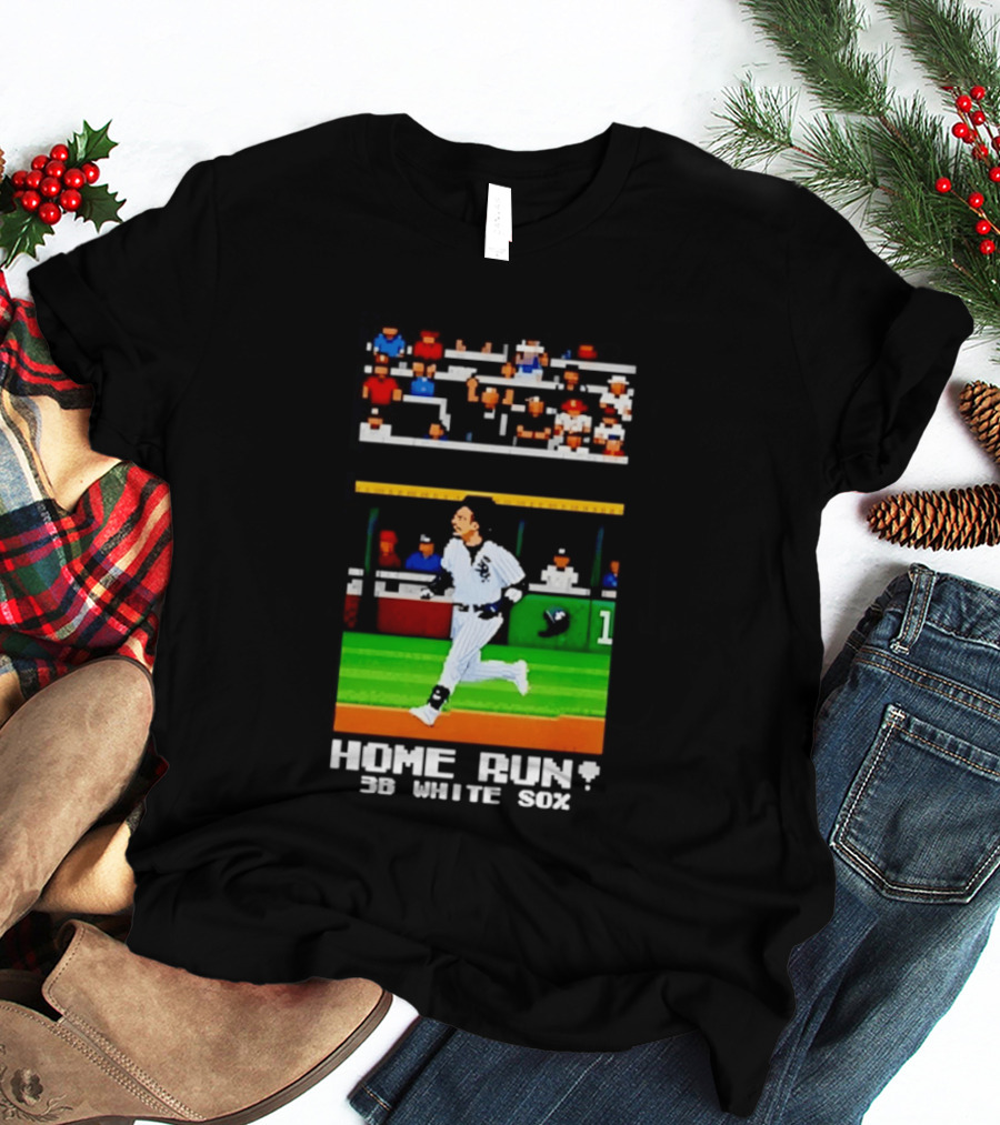 Yoan Moncada Home Run 3B White Sox Pixel Art Baseball Game Scene T-Shirt