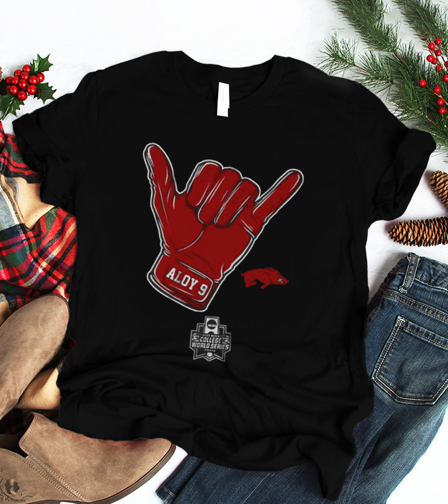Arkansas Razorbacks Aloy 9 NCAA College World Series Shaka Gesture T-Shirt