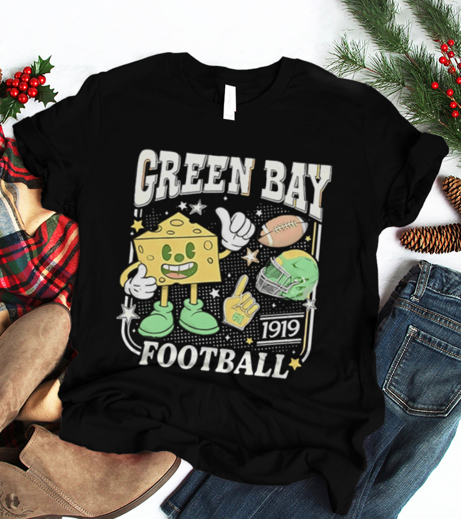 Green Bay 1919 Cheesehead Football Mascot And Gear T-Shirt