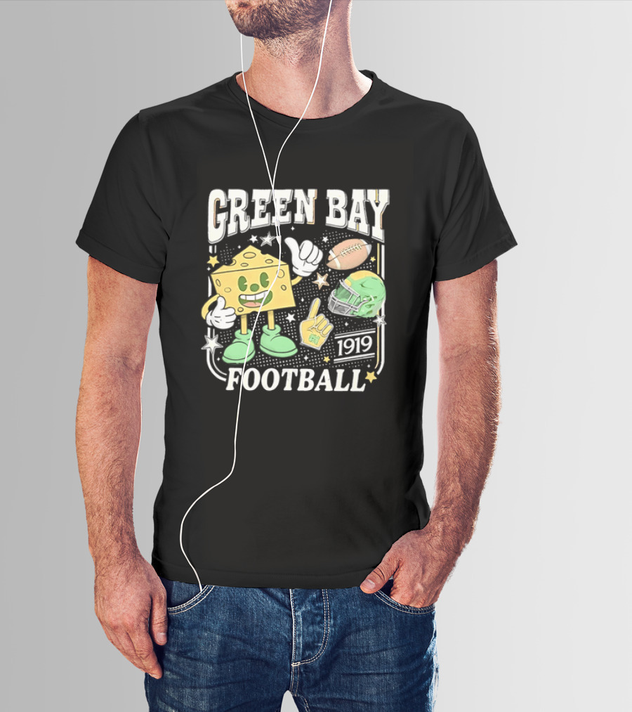 Green Bay 1919 Cheesehead Football Mascot And Gear T-Shirt