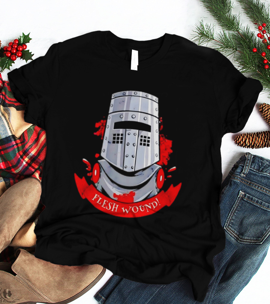 Black Knight Flesh Wound Helmet Monty Python Holy Grail T-Shirt