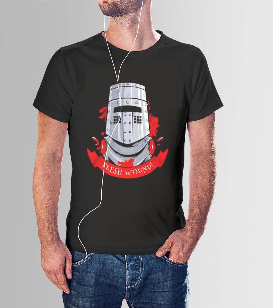 Black Knight Flesh Wound Helmet Monty Python Holy Grail T-Shirt