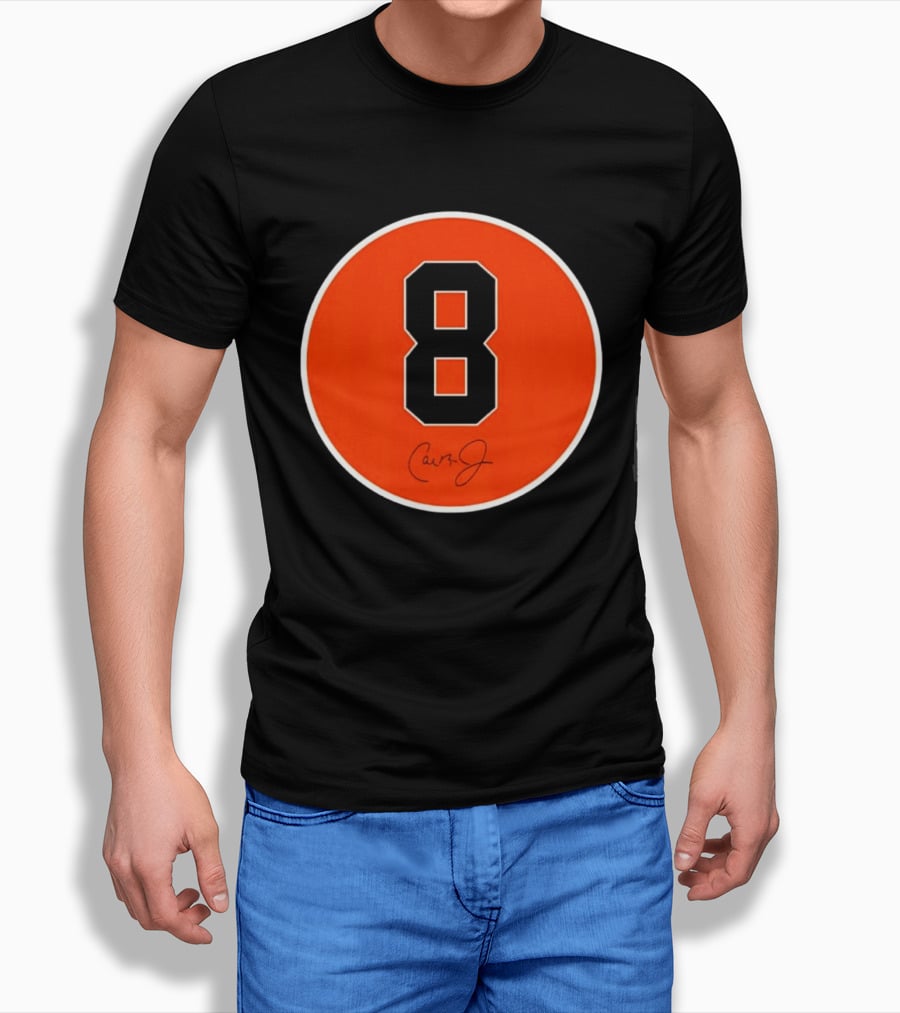 Cal Ripken Jr Number 8 Baltimore Orioles Team Circle Orange T-Shirt