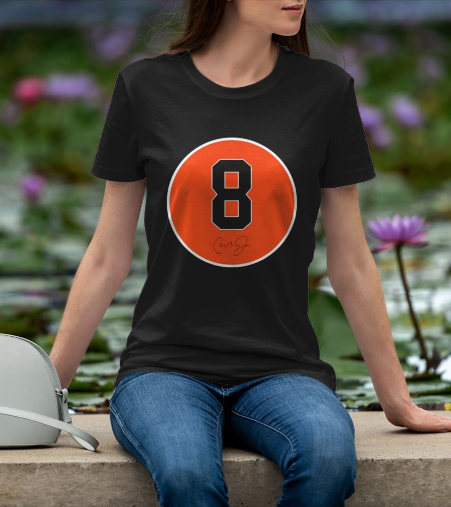 Cal Ripken Jr Number 8 Baltimore Orioles Team Circle Orange T-Shirt