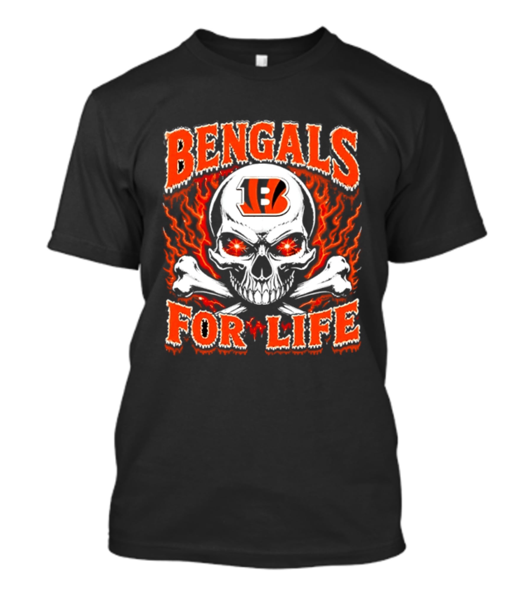 Bengals For Life Skull And Crossbones Fiery T-Shirt