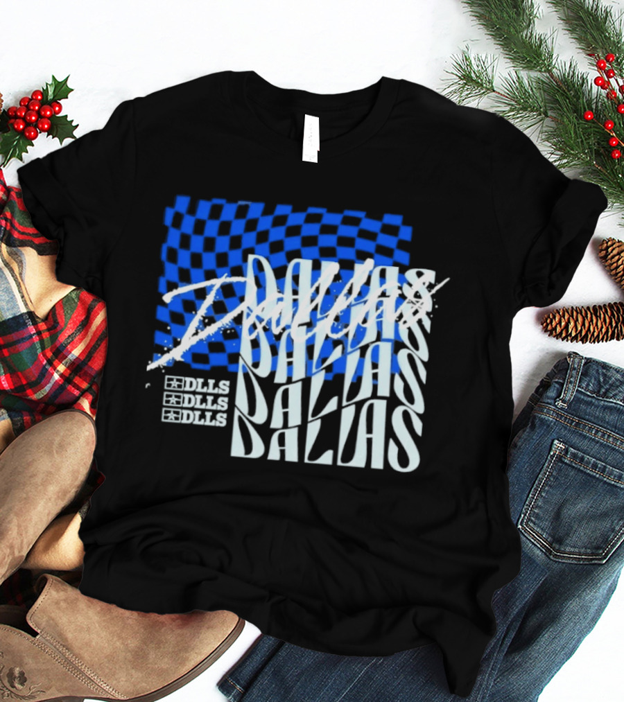 Dallas Checkered Blue Sports Texas Word T-Shirt