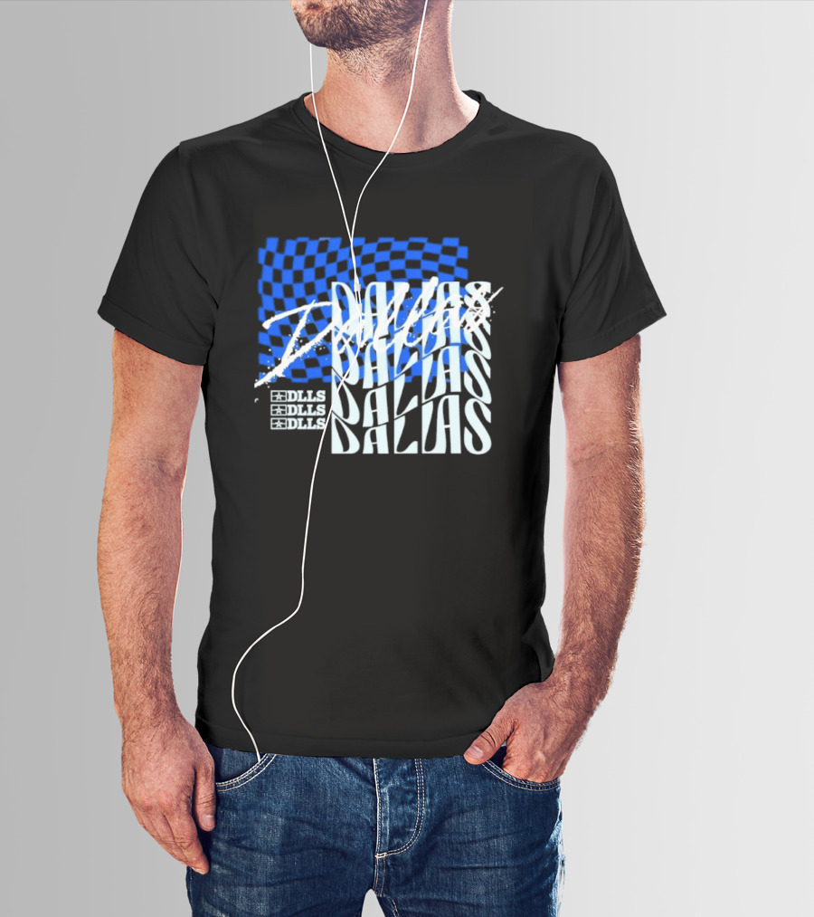 Dallas Checkered Blue Sports Texas Word T-Shirt