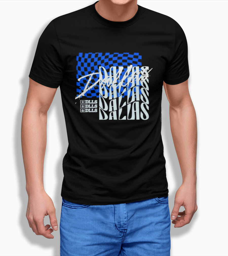 Dallas Checkered Blue Sports Texas Word T-Shirt