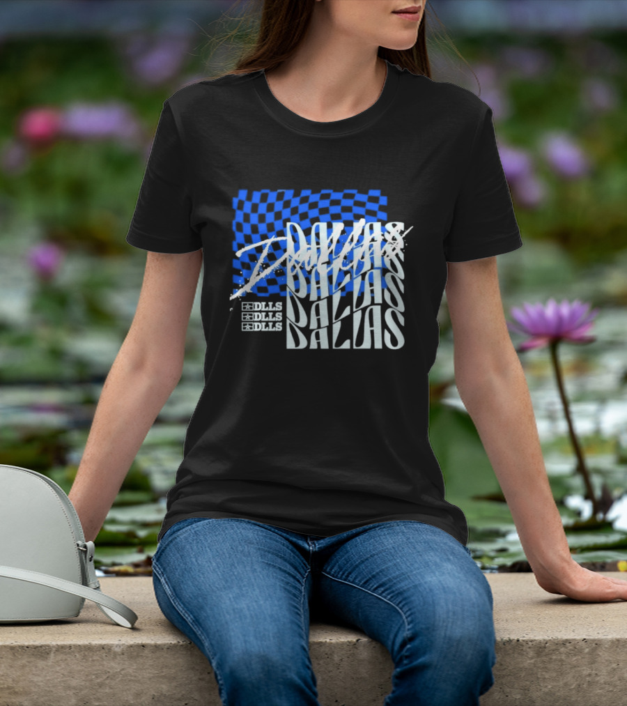 Dallas Checkered Blue Sports Texas Word T-Shirt