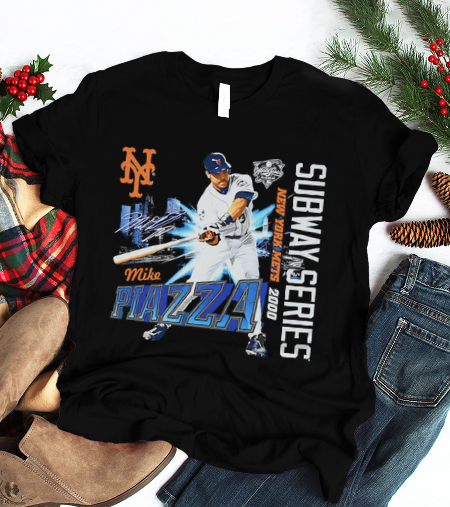 New York Mets Mike Piazza 2000 Subway Series Urban Baseball Action T-Shirt