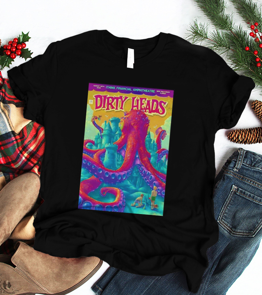 Dirty Heads August 30th 2026 IThink Financial Amphitheatre West Palm Beach Colorful Octopus And Castle T-Shirt