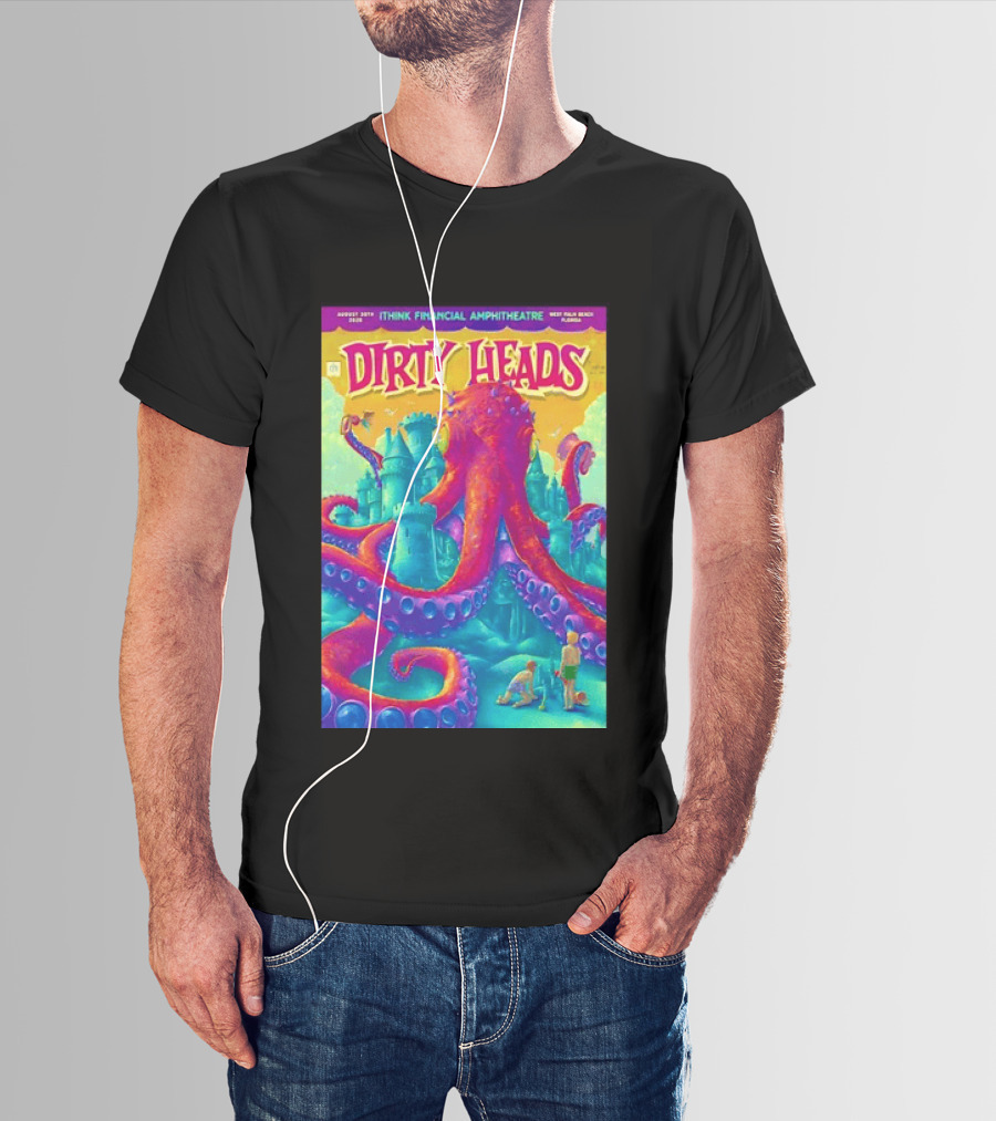 Dirty Heads August 30th 2026 IThink Financial Amphitheatre West Palm Beach Colorful Octopus And Castle T-Shirt