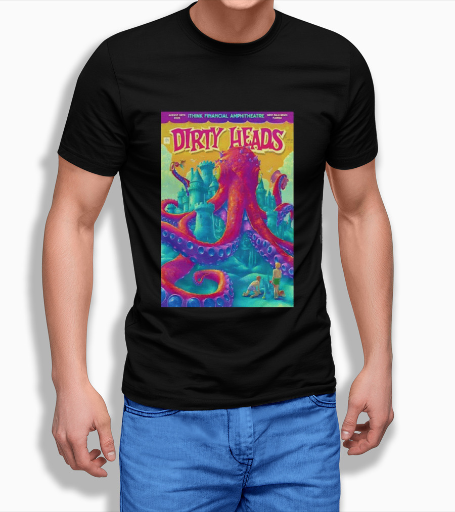 Dirty Heads August 30th 2026 IThink Financial Amphitheatre West Palm Beach Colorful Octopus And Castle T-Shirt