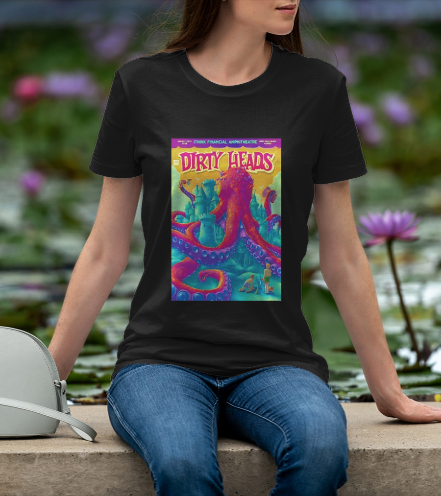 Dirty Heads August 30th 2026 IThink Financial Amphitheatre West Palm Beach Colorful Octopus And Castle T-Shirt
