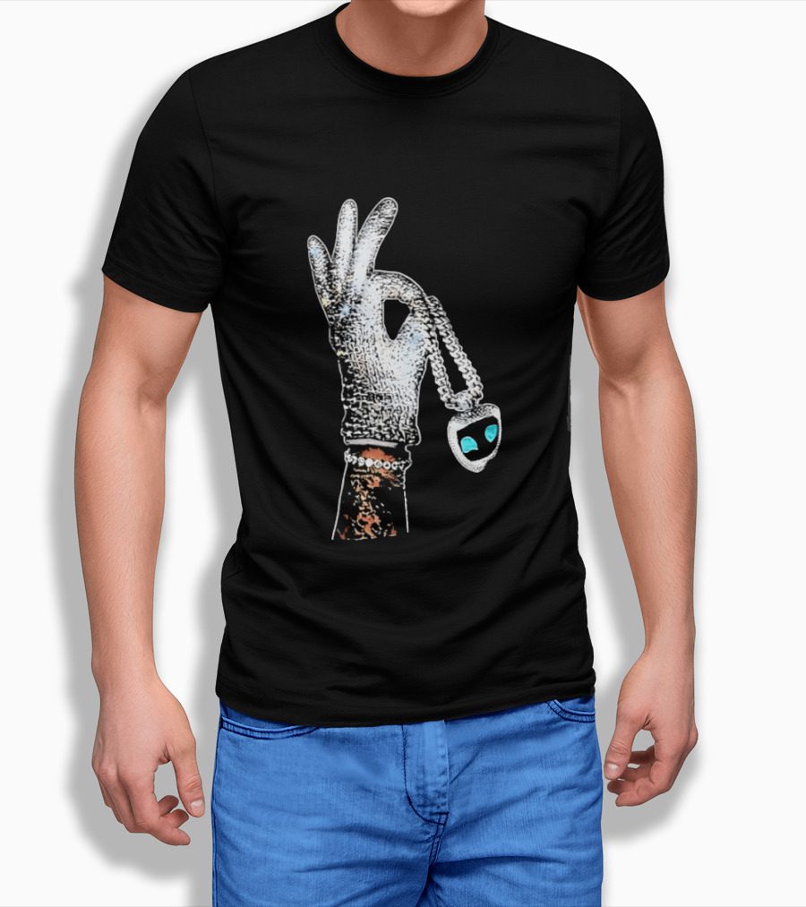 King Of Pop Sequin Glove Holding Alien Pendant T-Shirt