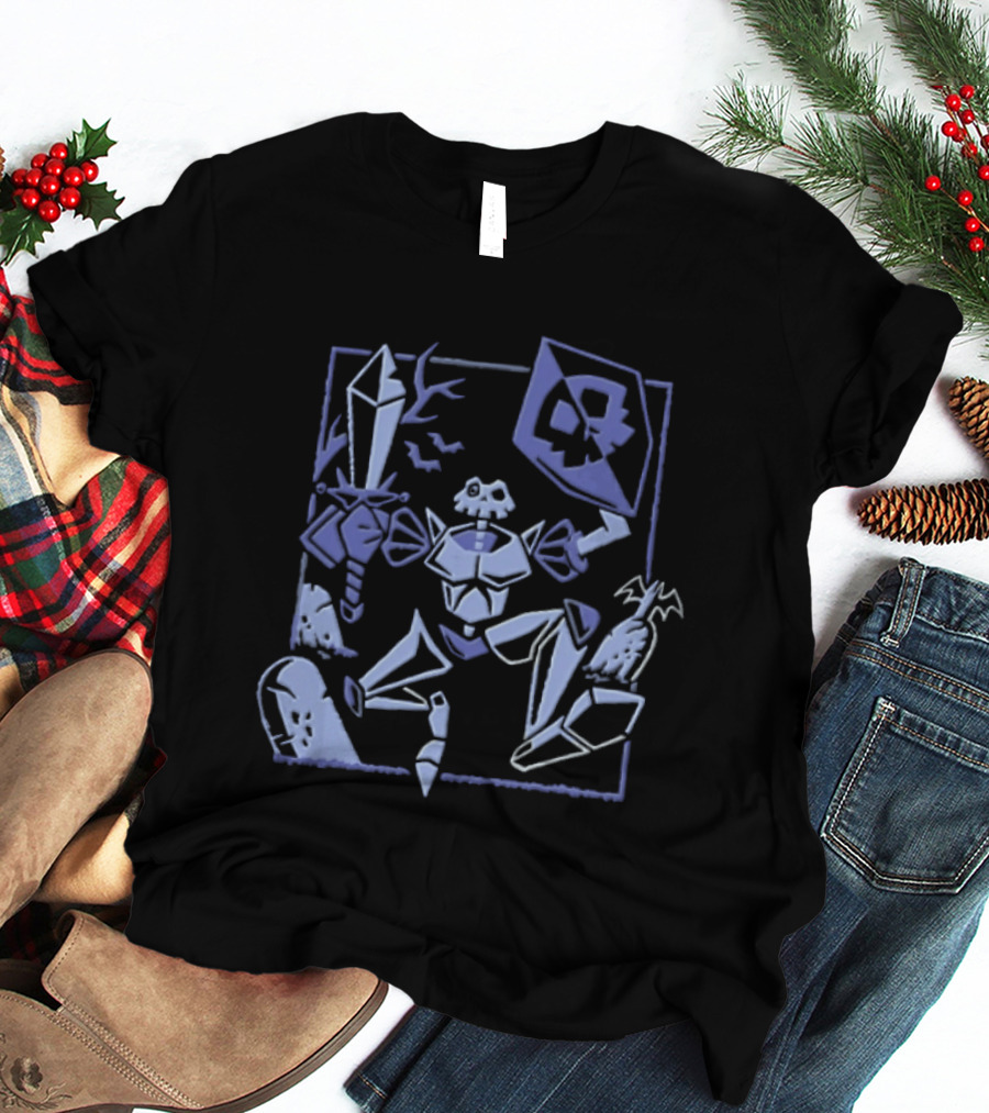 Skeleton Knight With Sword And Shield In Graveyard Gaming Adventure T-Shirt