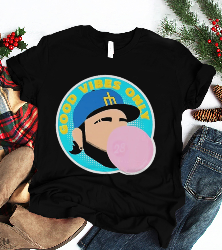 Seattle Mariners Eugenio Suarez Good Vibes Only 28 Baseball Bubblegum T-Shirt