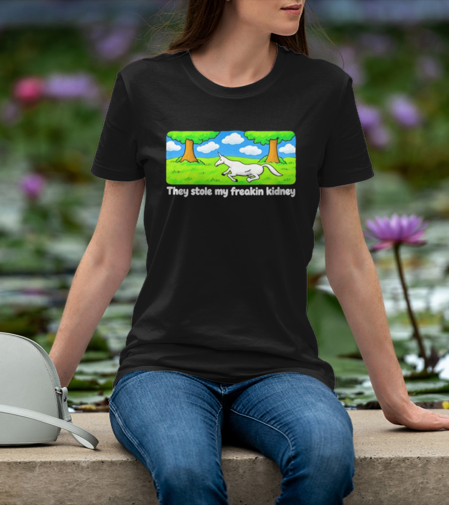 They Stole My Freakin Kidney Unicorn Cartoon Scene T-Shirt