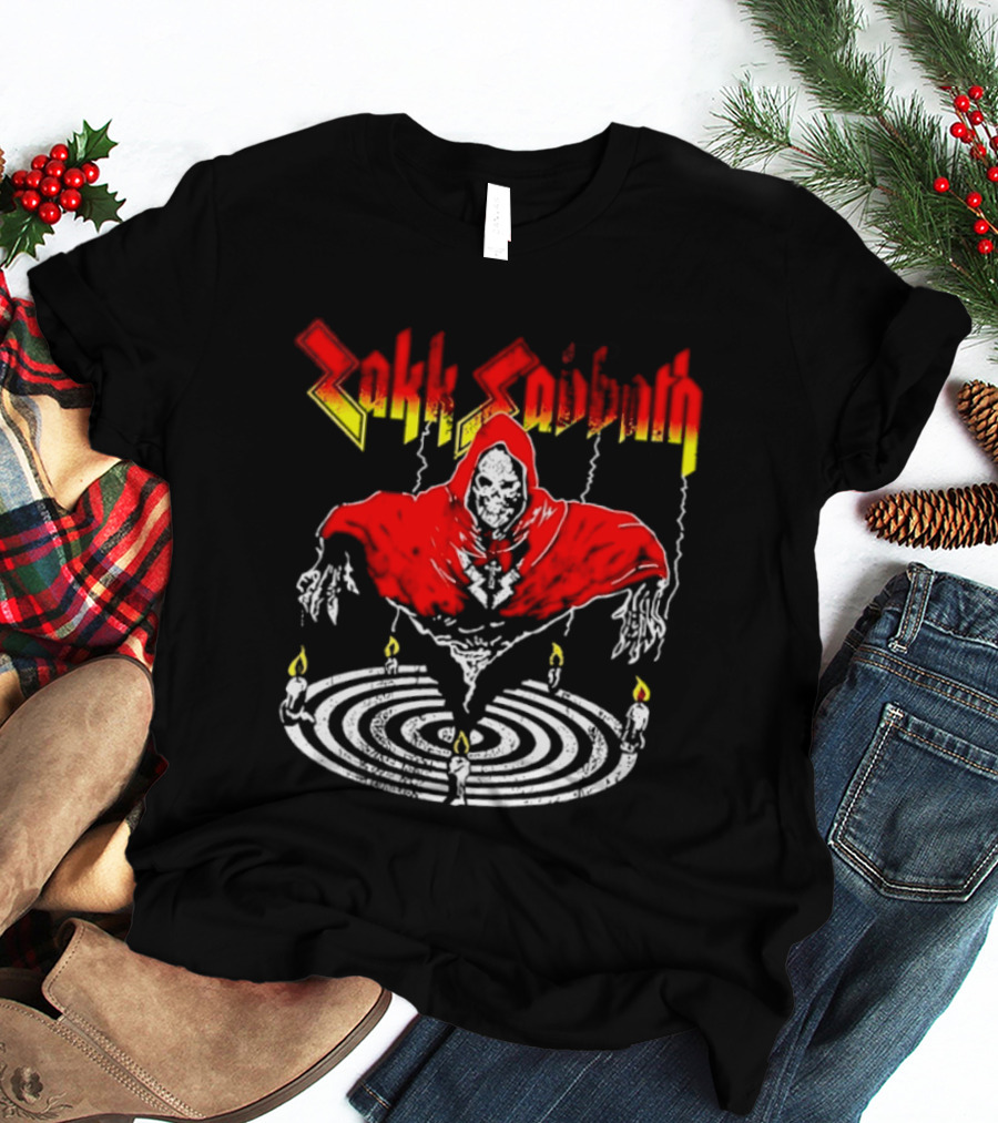 Zakk Sabbath Distressed Heavy Metal Red Ripped Robe Candles T-Shirt