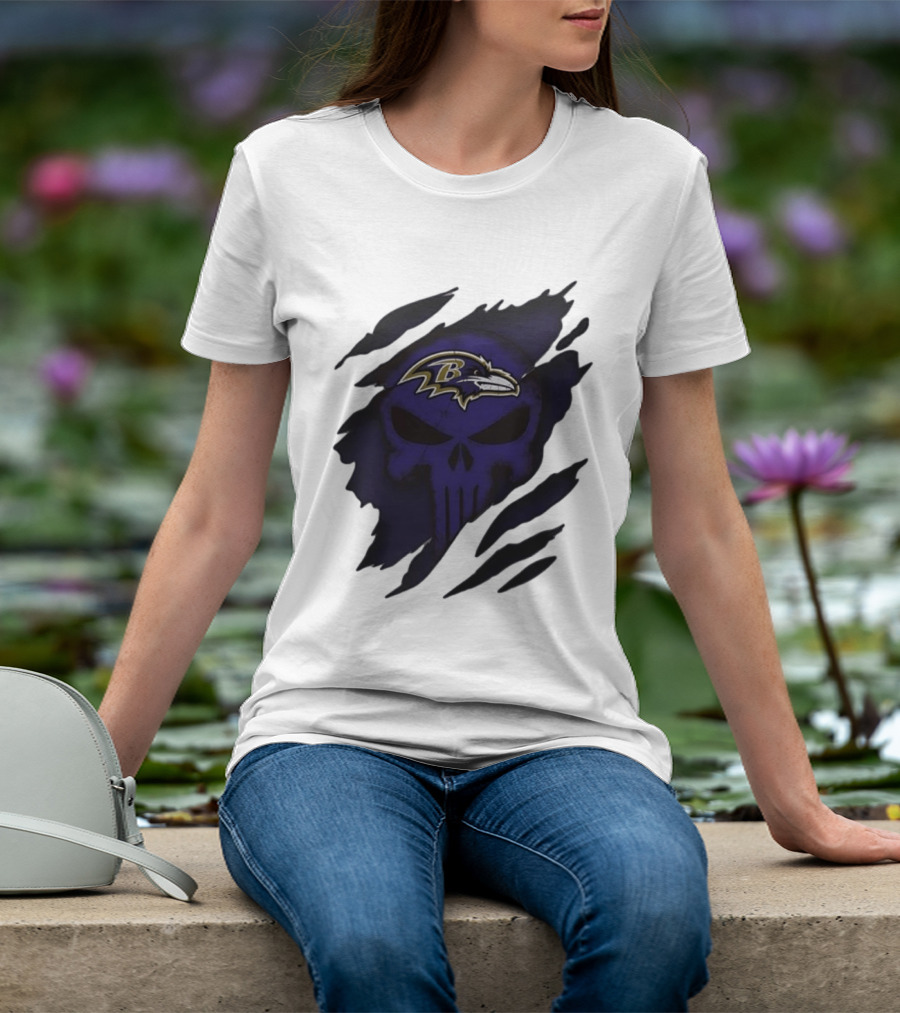 Baltimore Ravens Punisher Skull Crossover Fan Merchandise T-Shirt