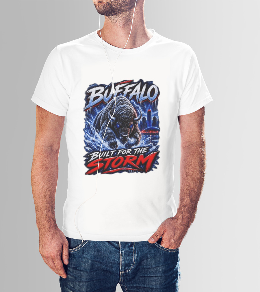 Buffalo Built For The Storm Football Charging Bison City Skyline T-Shirt
