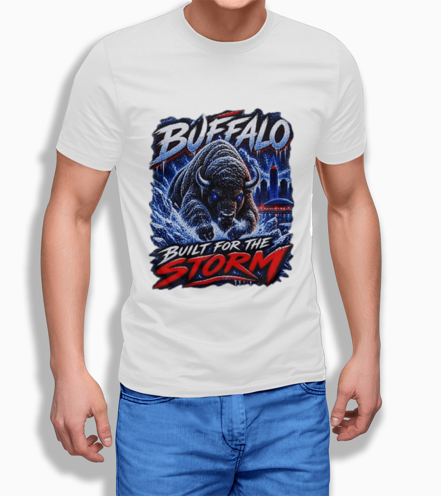 Buffalo Built For The Storm Football Charging Bison City Skyline T-Shirt