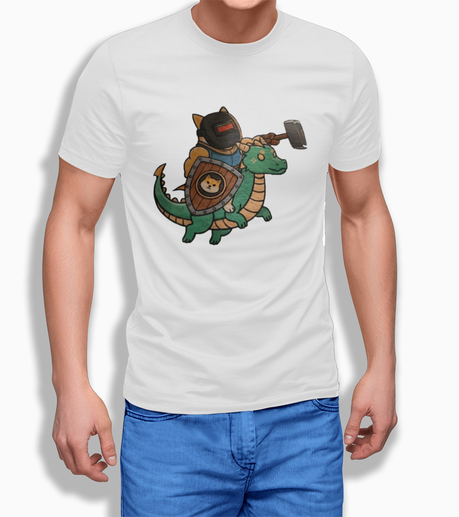 Doge Memes Warrior Dragon Ride Welding Mask Hammer And Shield T-Shirt