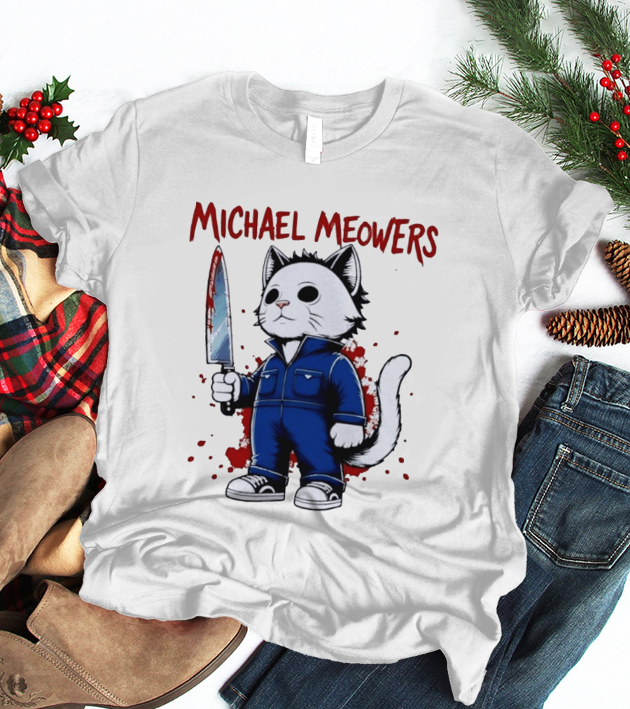 Michael Meowers Halloween Slasher Cat With Knife T-Shirt