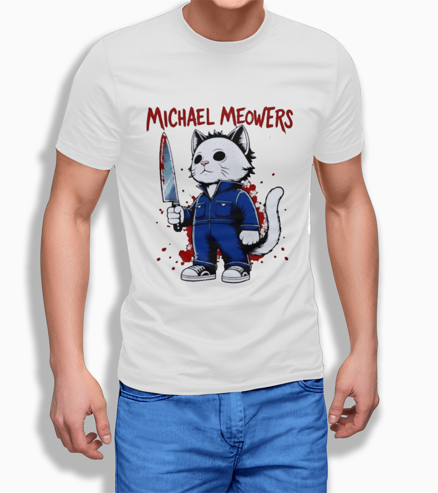Michael Meowers Halloween Slasher Cat With Knife T-Shirt