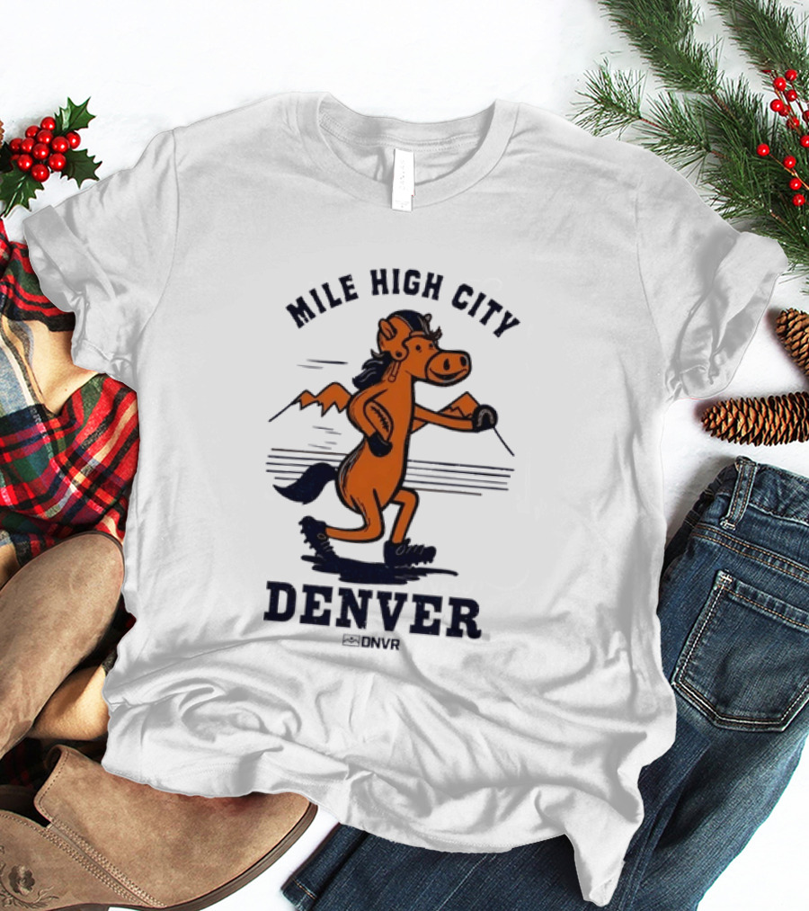 Mile High City Denver Broncos DNVR Retro Horse Running Football T-Shirt