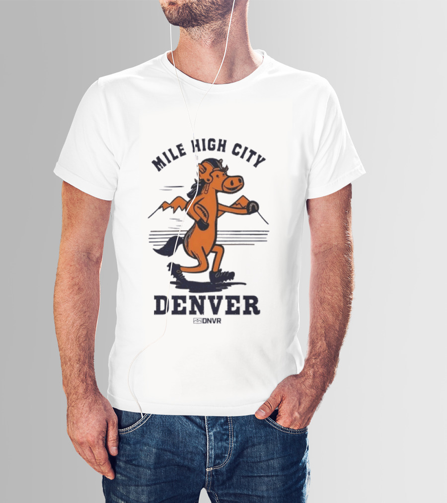 Mile High City Denver Broncos DNVR Retro Horse Running Football T-Shirt