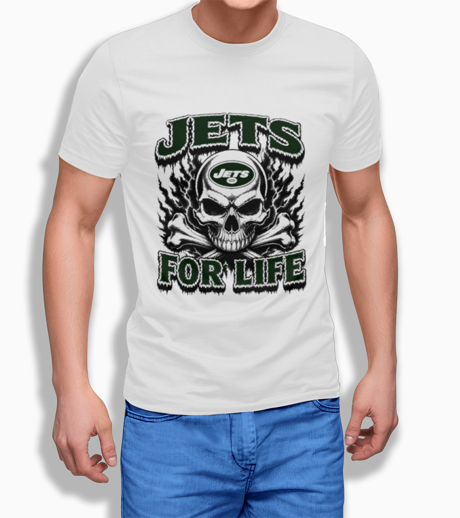 New York Jets Skull And Crossbones For Life Fan Gear T-Shirt