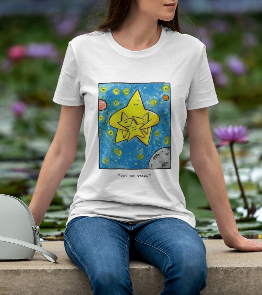 Oh My Stars Family Of Stars Celestial Background With Planets And Hearts T-Shirt