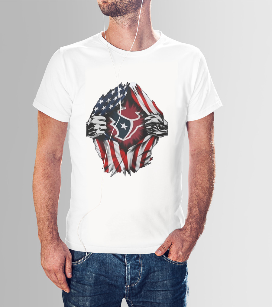 Houston Texans American Flag Ripped Chest NFL Fan T-Shirt