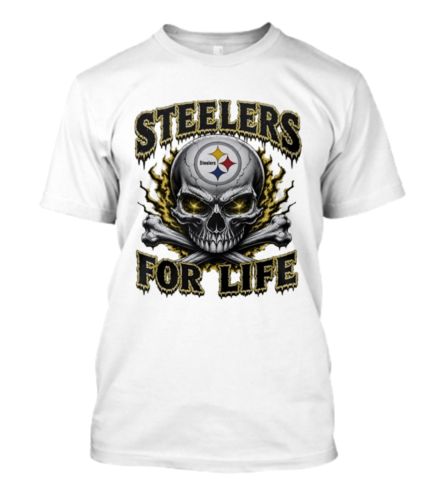 Pittsburgh Steelers Skull For Life Football Fanatic T-Shirt