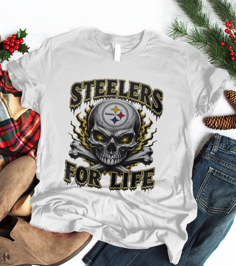 Pittsburgh Steelers Skull For Life Football Fanatic T-Shirt